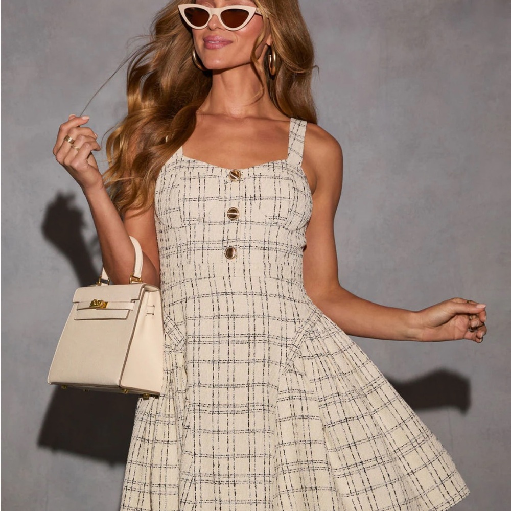 Tweed Plaid Cream Dress